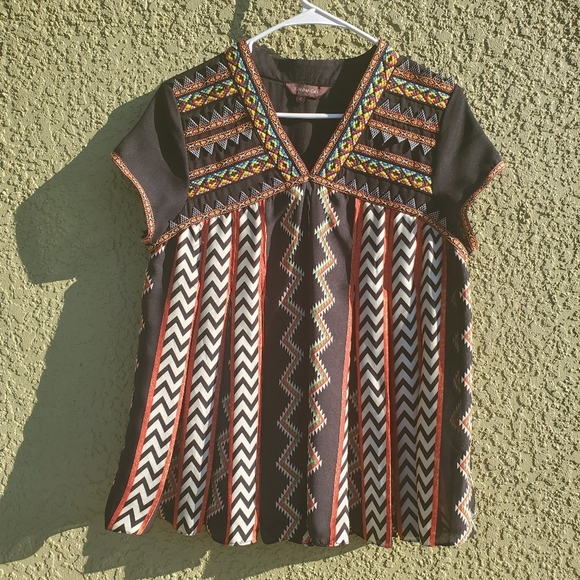 Ranna Gill Anthropologie Boho Aztec Tunic Blouse - Picture 2 of 7